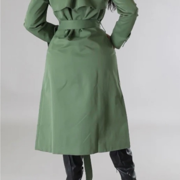 Olive Puff Sleeve Trench Coat - Picture 2 of 7